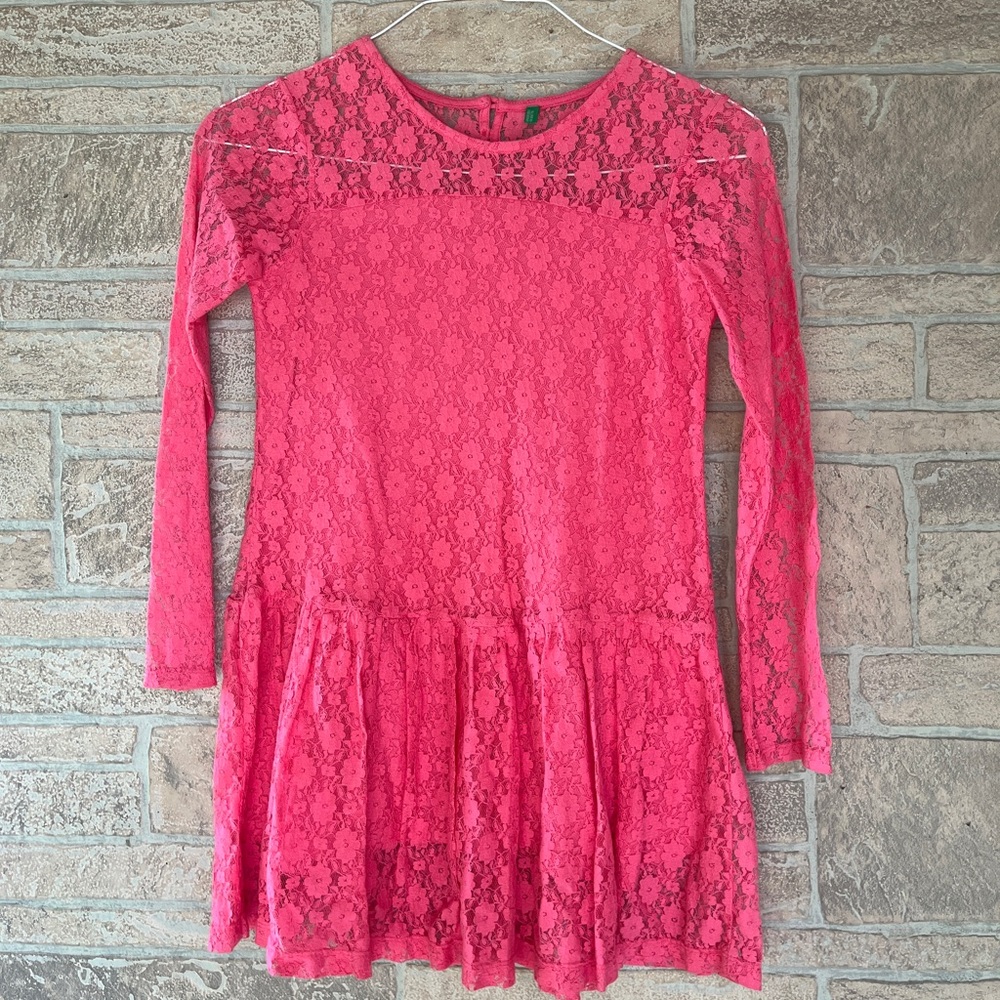 Pink flower Lace Long Sleeve Dress
